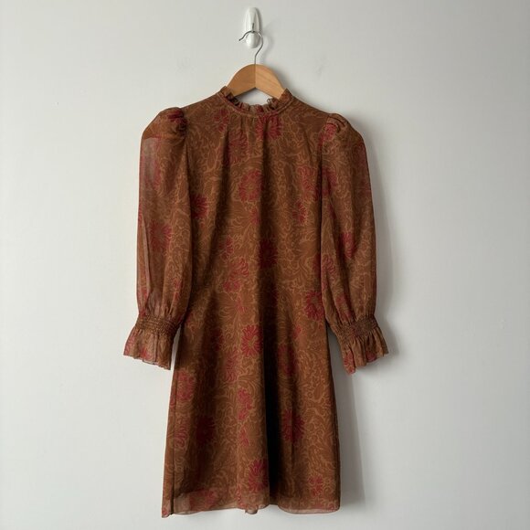Aritzia Wilfred Swept Dress Puff Sleeve Maplewood Rich Chestnut Size 0 - Picture 5 of 8
